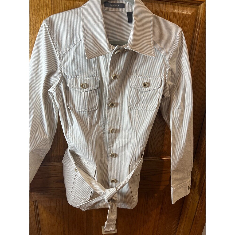 Liz Claiborne Cotton 2% Spandex Women's Size 10 Safari Utility Shirt Jacket